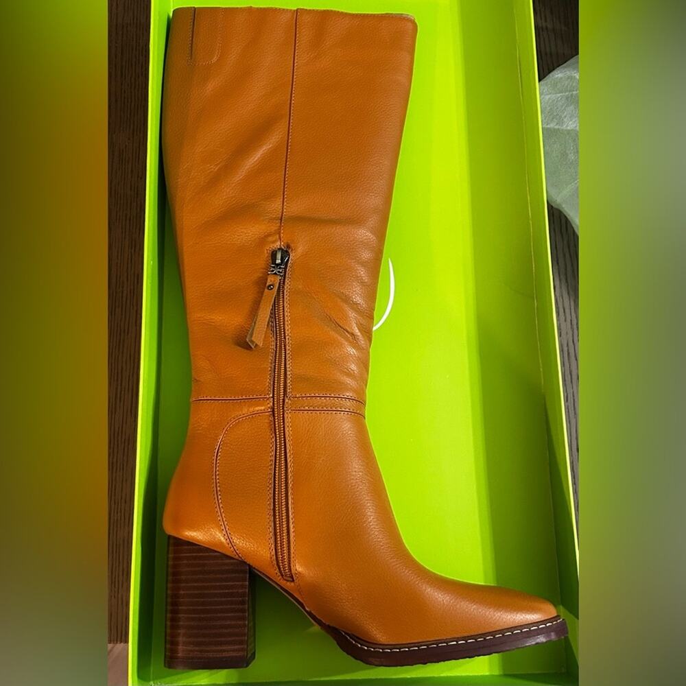 NWT Sam Edelman Elsy Caramel Leather Knee High Block Heel Boots Size 9 - Picture 8 of 10